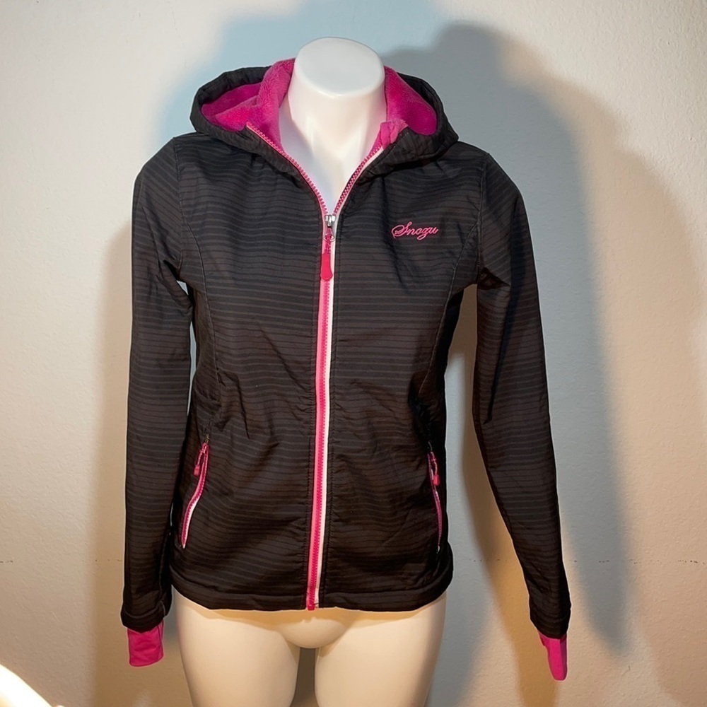 Snozu Girls Black Soft Shell fleece Lined Long Sleeve Hooded Jacket Size 14/16 L